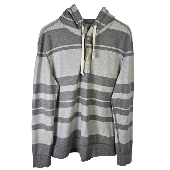 American Eagle Outfitters Mens Striped Hoodie Buttoned Gray Casual Top - Picture 1 of 4